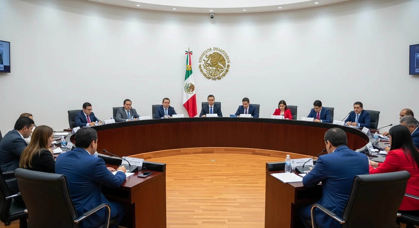 Salón de cabildo de un ayuntamiento mexicano donde regidores debaten sobre el reglamento de tránsito municipal.