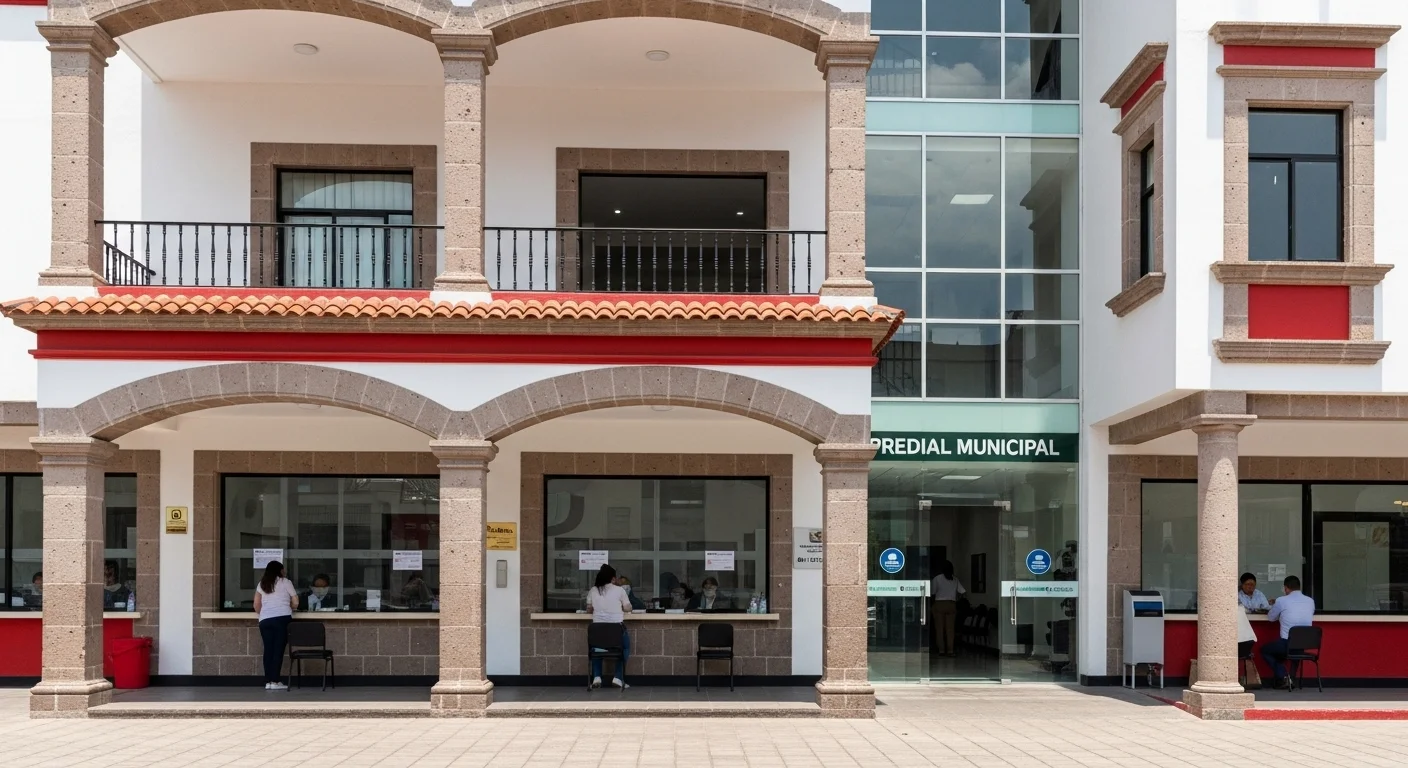 Fachada de un palacio municipal mexicano donde los ciudadanos acuden a realizar el pago de la factura predial.