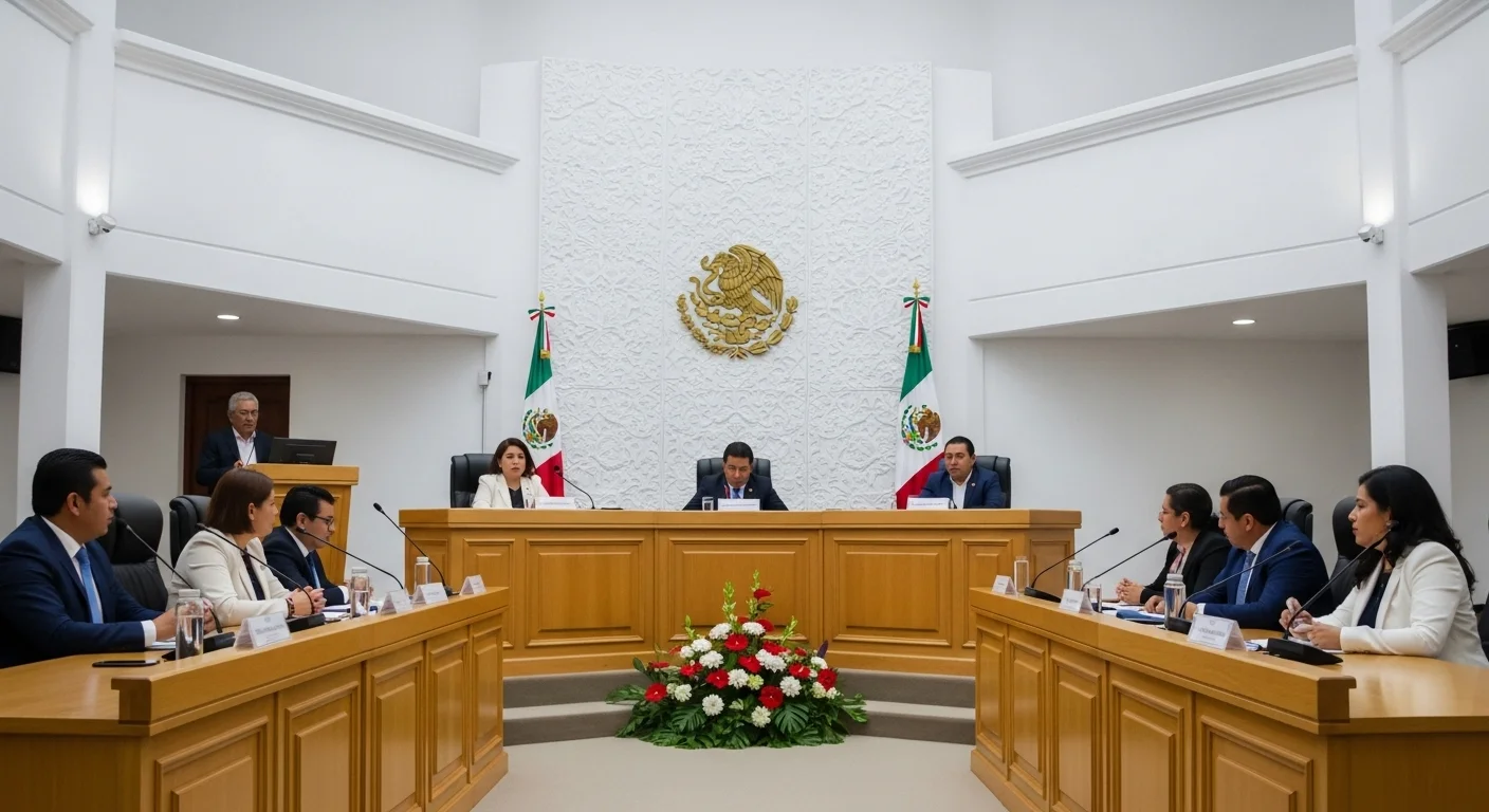 Salón de cabildo de un ayuntamiento en México, simbolizando la gobernanza, el debate de regidores y las decisiones municipales.