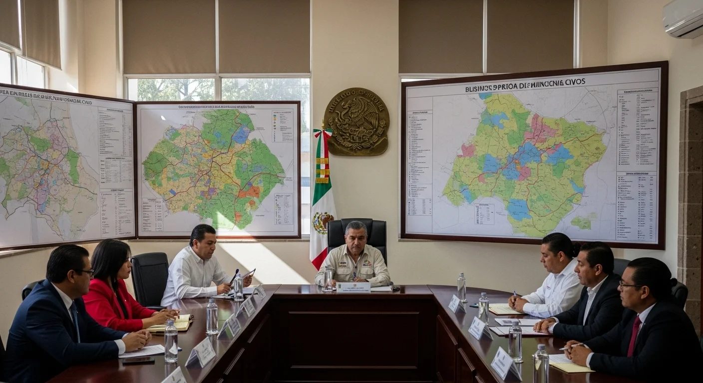 Fachada de un palacio municipal mexicano con un vehículo de Protección Civil estacionado al frente, simbolizando el servicio público.