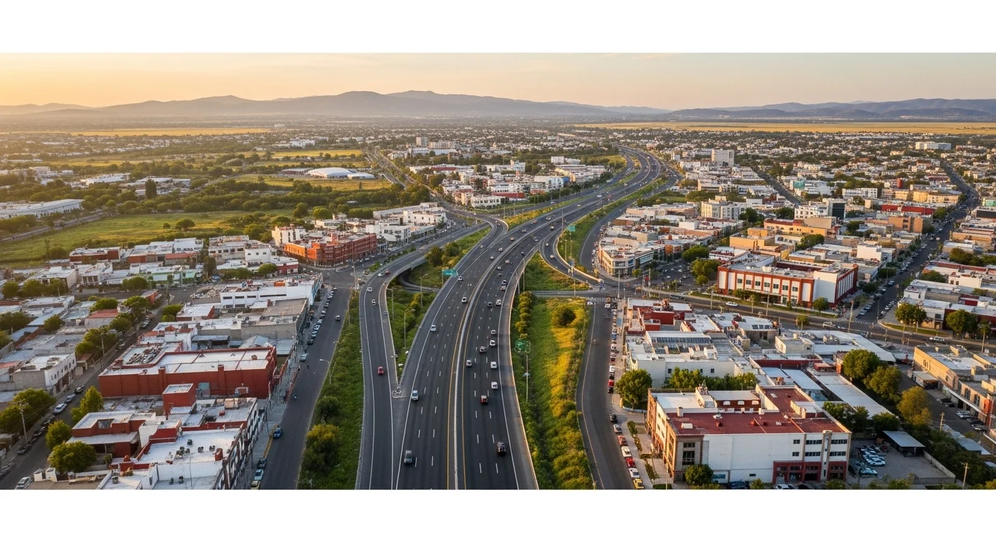 Vista aérea de una carretera federal moderna que conecta varios municipios en México, mostrando la importancia de la infraestructura para el transporte.