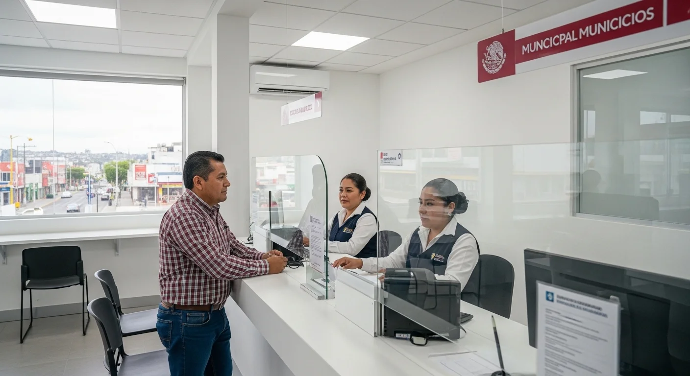 Ciudadano en un módulo de atención municipal realizando el trámite de cita para licencia de manejo en México