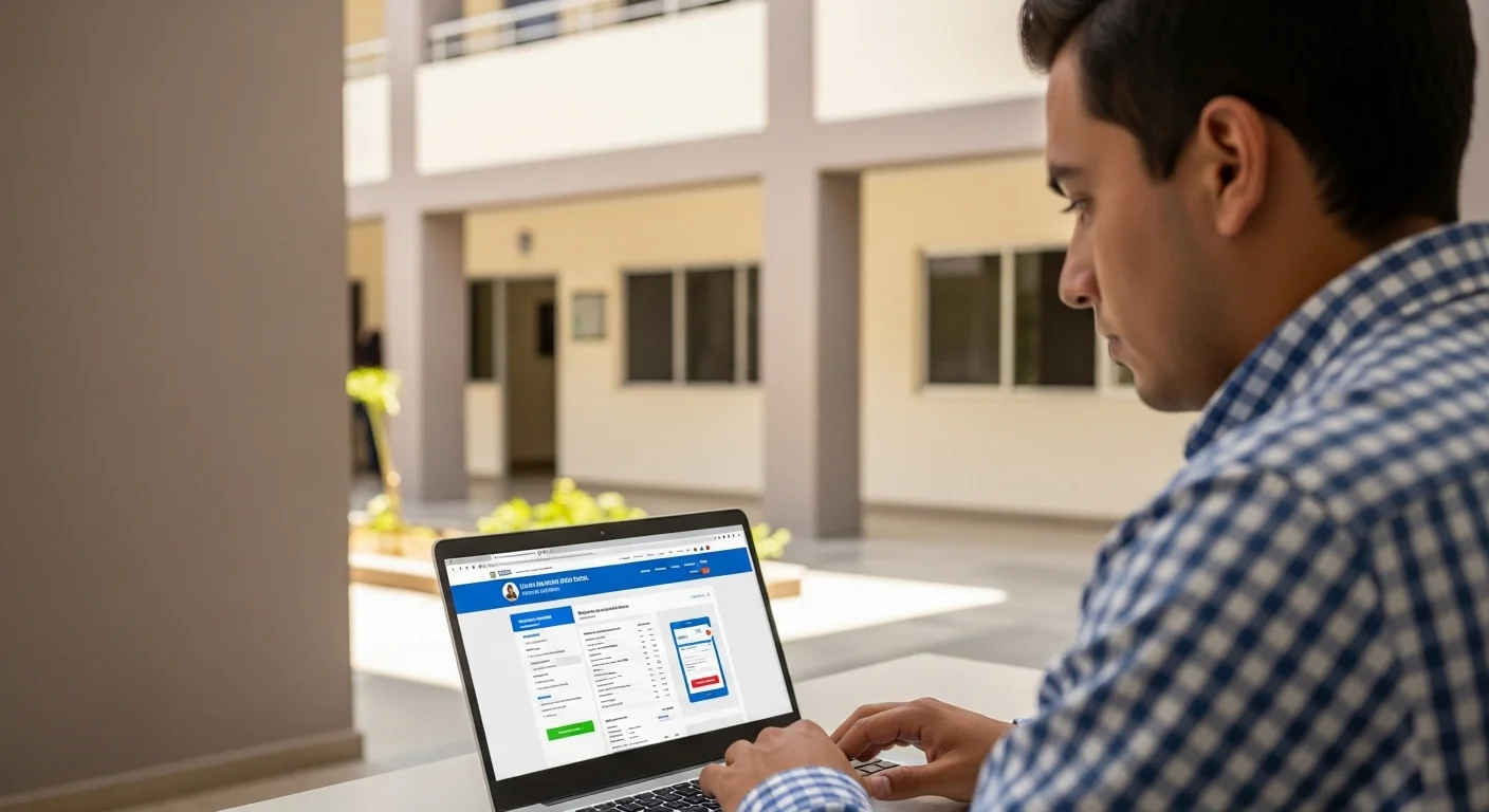 Una persona utilizando una laptop para checar el recibo del agua en línea en el portal de su ayuntamiento, mostrando la modernización de los servicios municipales.