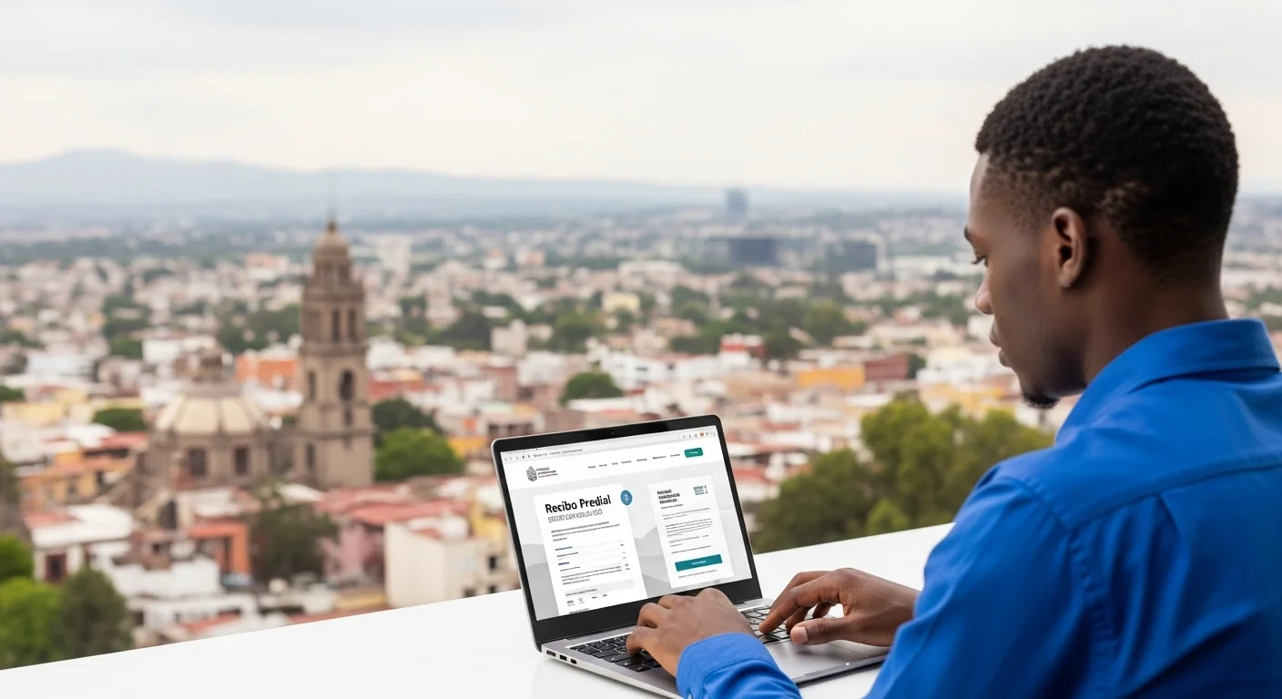 Una persona utilizando una laptop para descargar el recibo de predial 2024 desde el portal de un ayuntamiento mexicano.