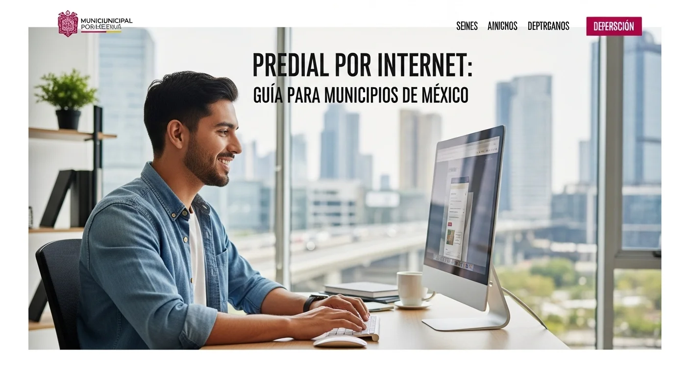 Ciudadano realizando el pago de predial por internet desde su computadora, representando la modernización de los municipios.
