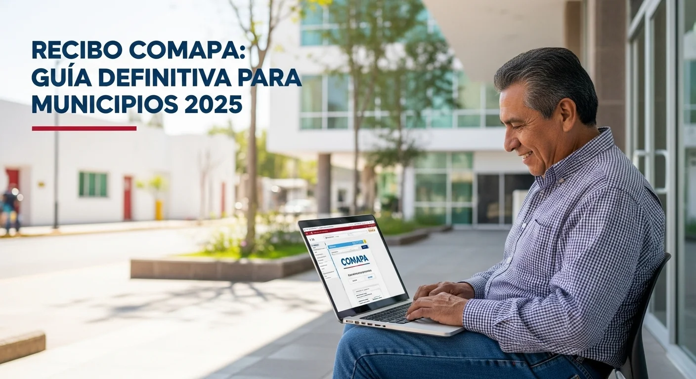 Una persona utilizando una laptop para pagar en línea su recibo de agua Comapa, destacando la modernización de los servicios en los municipios mexicanos.