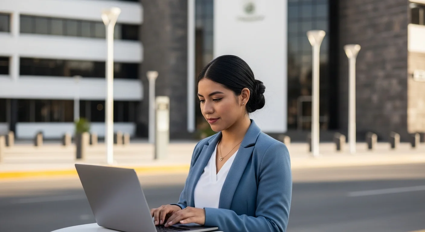 Persona utilizando una laptop para la consulta de pago de impuesto predial 2024, destacando la facilidad del trámite online.