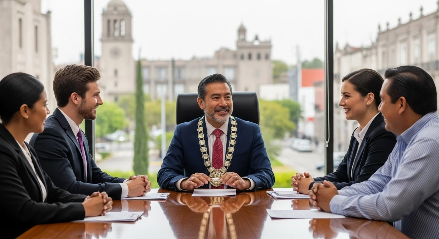 Oficina de desarrollo económico en un ayuntamiento mexicano, atendiendo a personas en busca de trabajo sin experiencia.