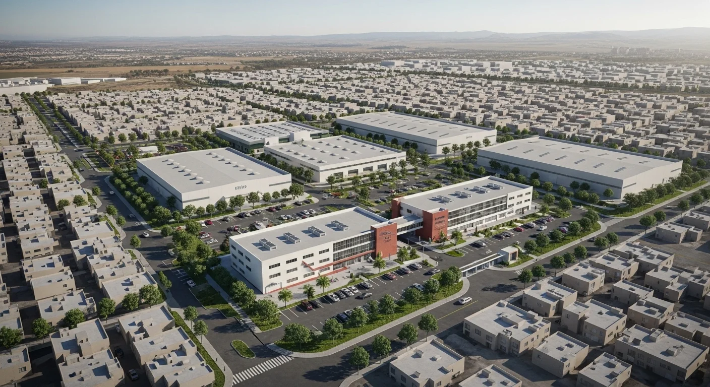 Vista aérea de un parque industrial en un municipio de México, simbolizando el desarrollo económico y la generación de empleo por parte de empresas.
