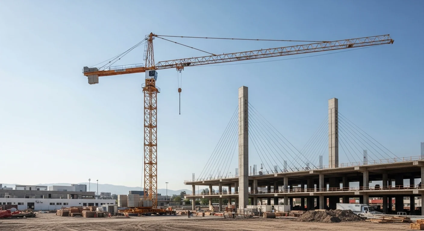 Grúa de construcción frente a un nuevo desarrollo de infraestructura, representando la importancia de la licencia de obra en los municipios.