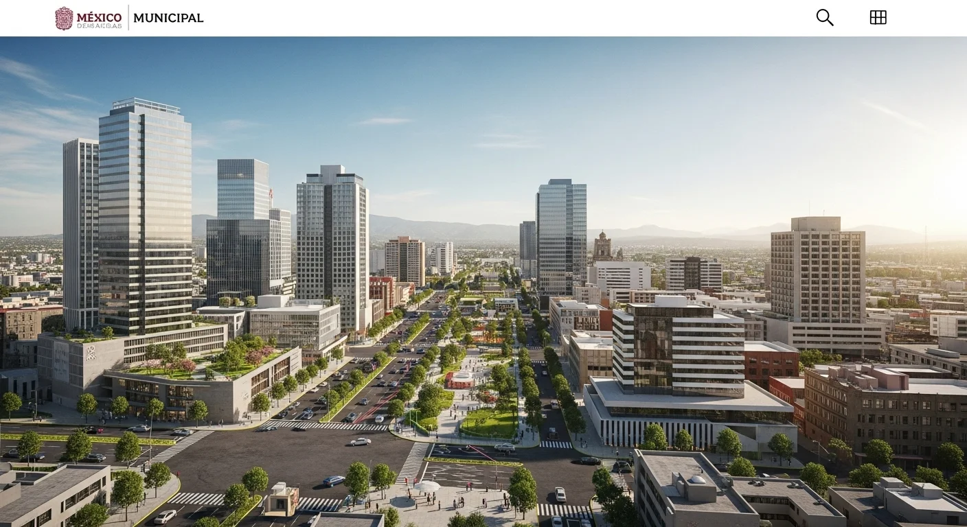 Vista panorámica de una ciudad mexicana en crecimiento, simbolizando el desarrollo urbanístico en los municipios.