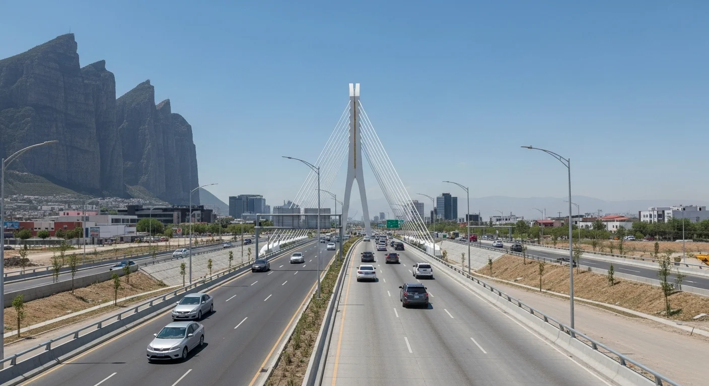 Vista panorámica de una obra de infraestructura vial en la zona metropolitana de Monterrey, financiada con la recaudación del predial municipal.