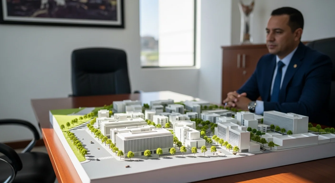 Una maqueta de planificación urbana sobre la mesa de la Dirección de Desarrollo Urbano, mostrando el futuro de un municipio mexicano.