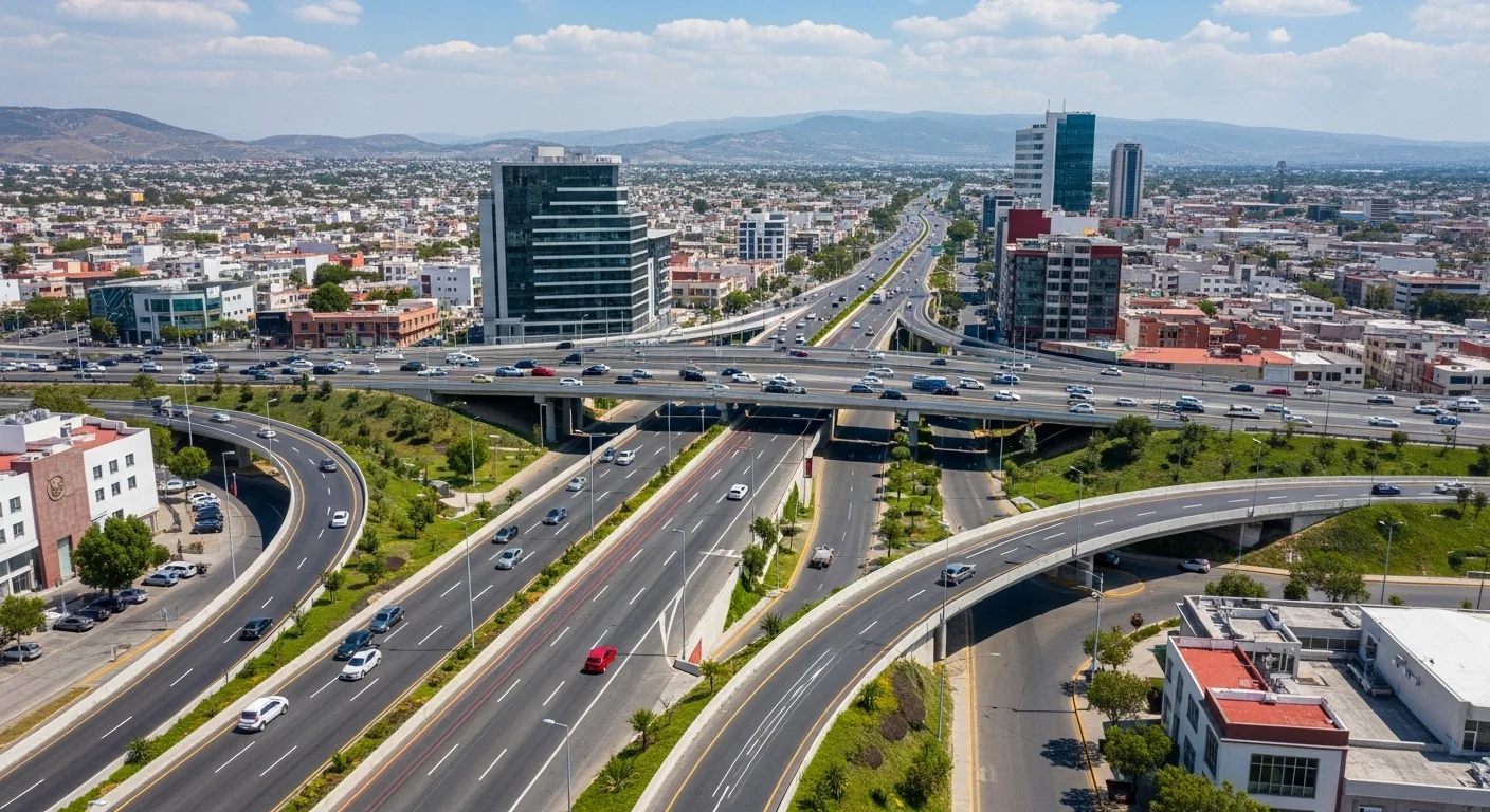 Complejo distribuidor vial en un municipio de México, representando la importancia de la planificación de la vialidad.