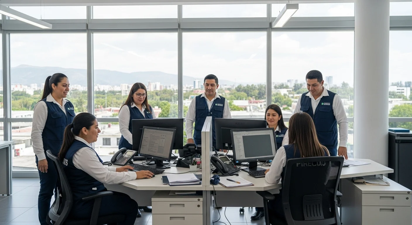 Equipo diverso de trabajadores auxiliares colaborando en una oficina municipal, representando las ofertas de empleo auxiliar.