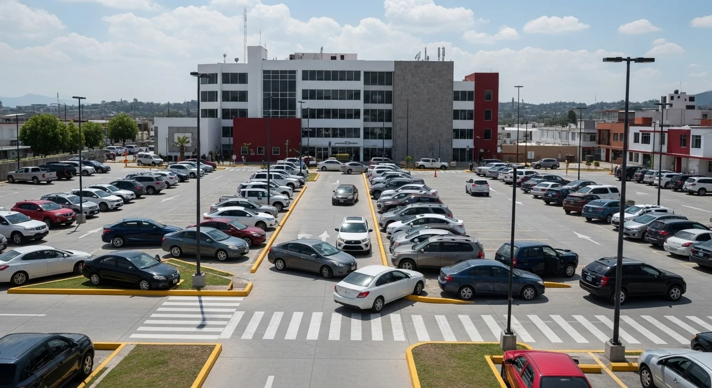 Vista de un estacionamiento público en un municipio de México, mostrando la necesidad de regulación y ordenamiento vial.
