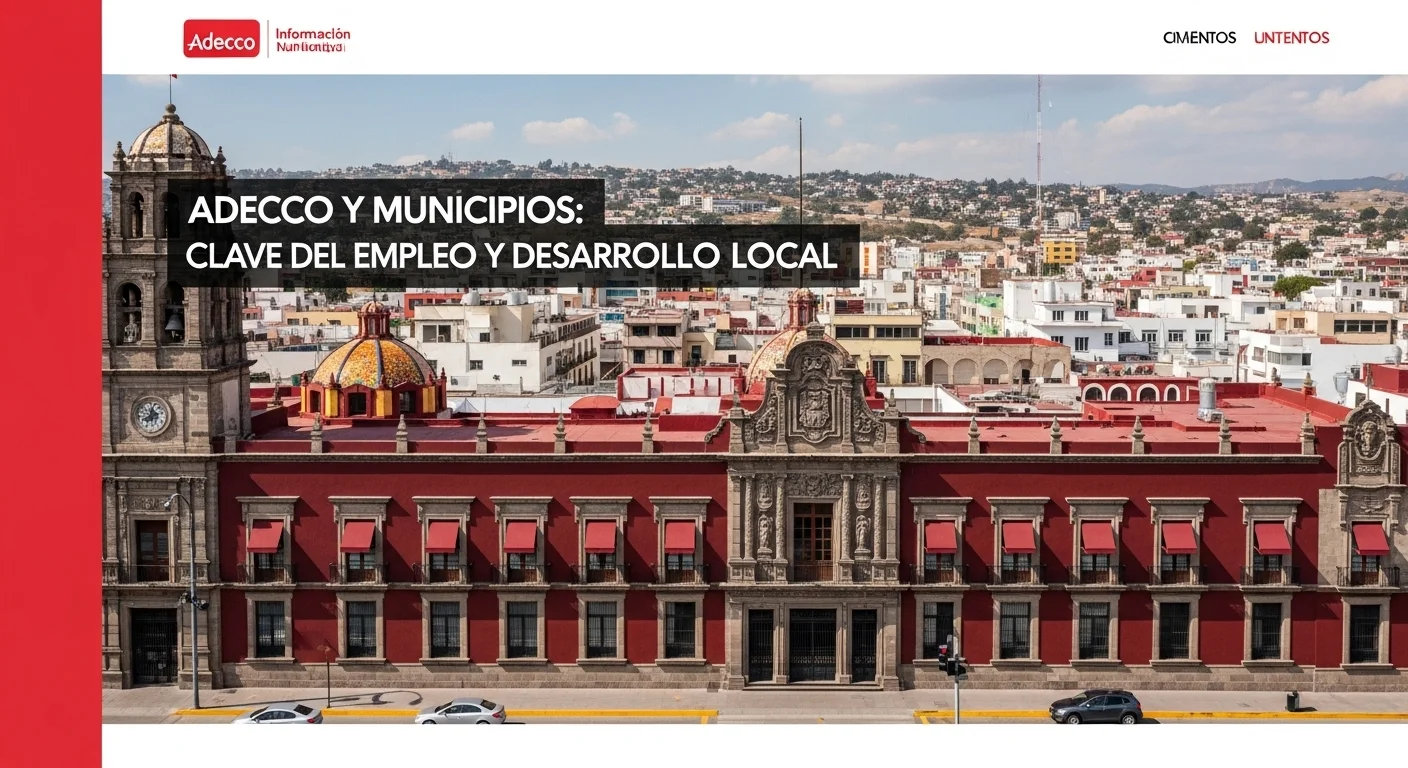 Palacio municipal de una ciudad mexicana, simbolizando la colaboración entre Adecco y los municipios para el desarrollo del empleo.
