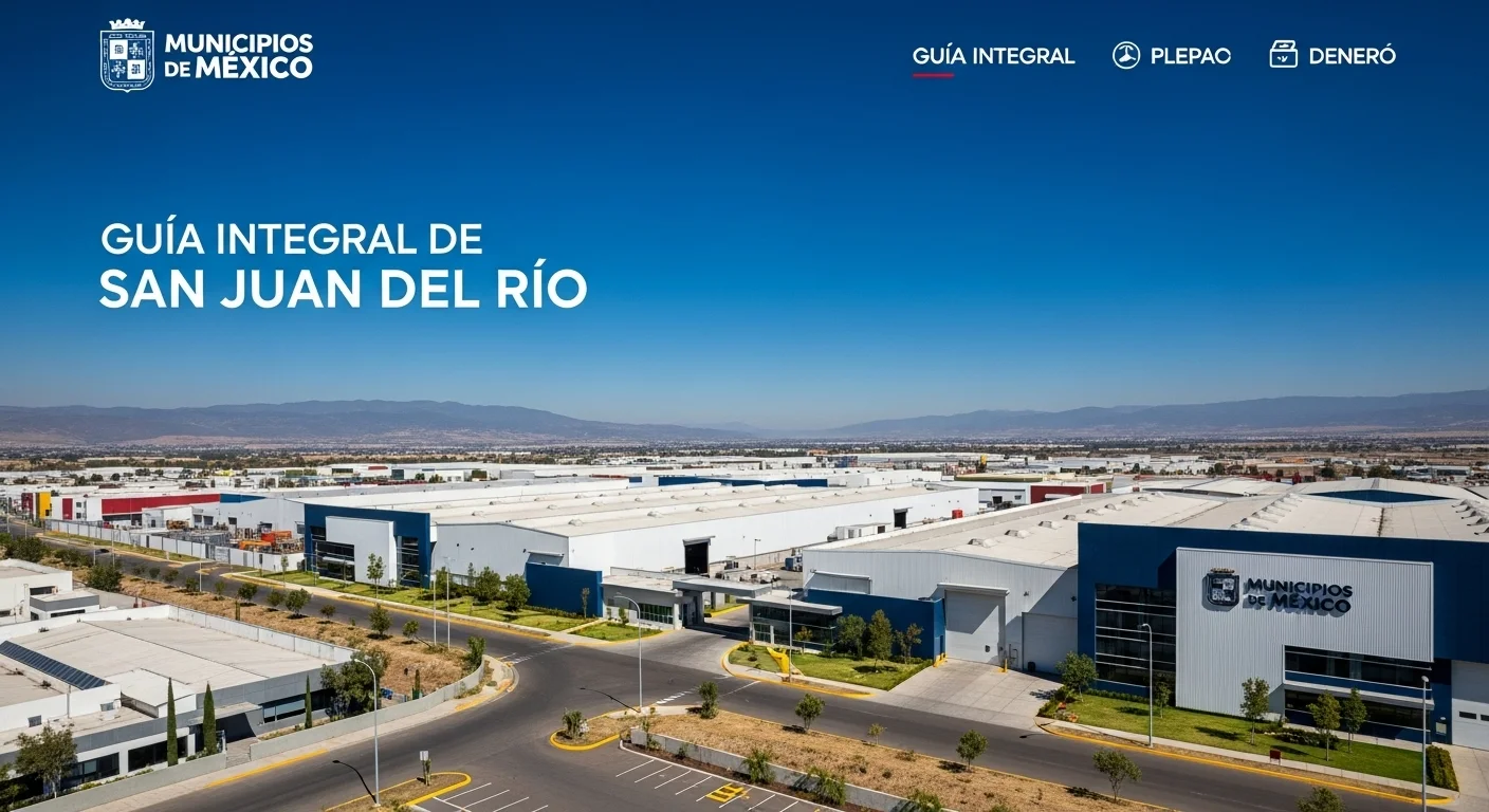 Parque industrial moderno en San Juan del Río, simbolizando las vacantes y la bolsa de trabajo en los municipios industriales de México.