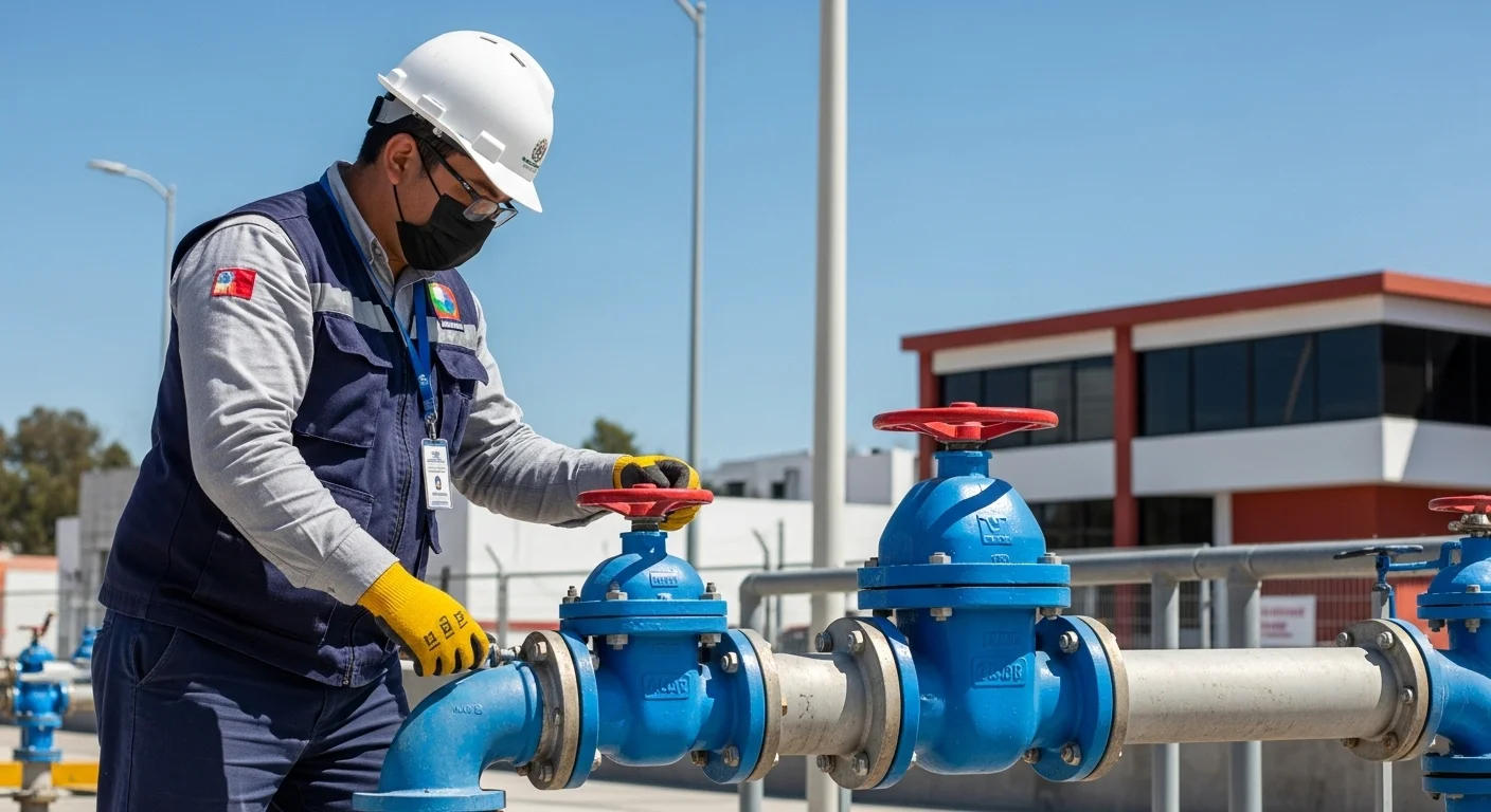 Trabajador municipal realizando mantenimiento en una válvula de la red de agua potable, representando la infraestructura en municipios.