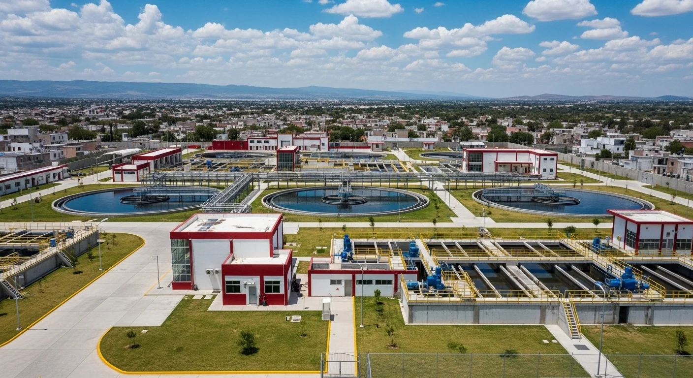 Vista panorámica de una planta de tratamiento de agua de SAPAL, simbolizando la inversión en infraestructura financiada por el recibo de agua en el municipio.