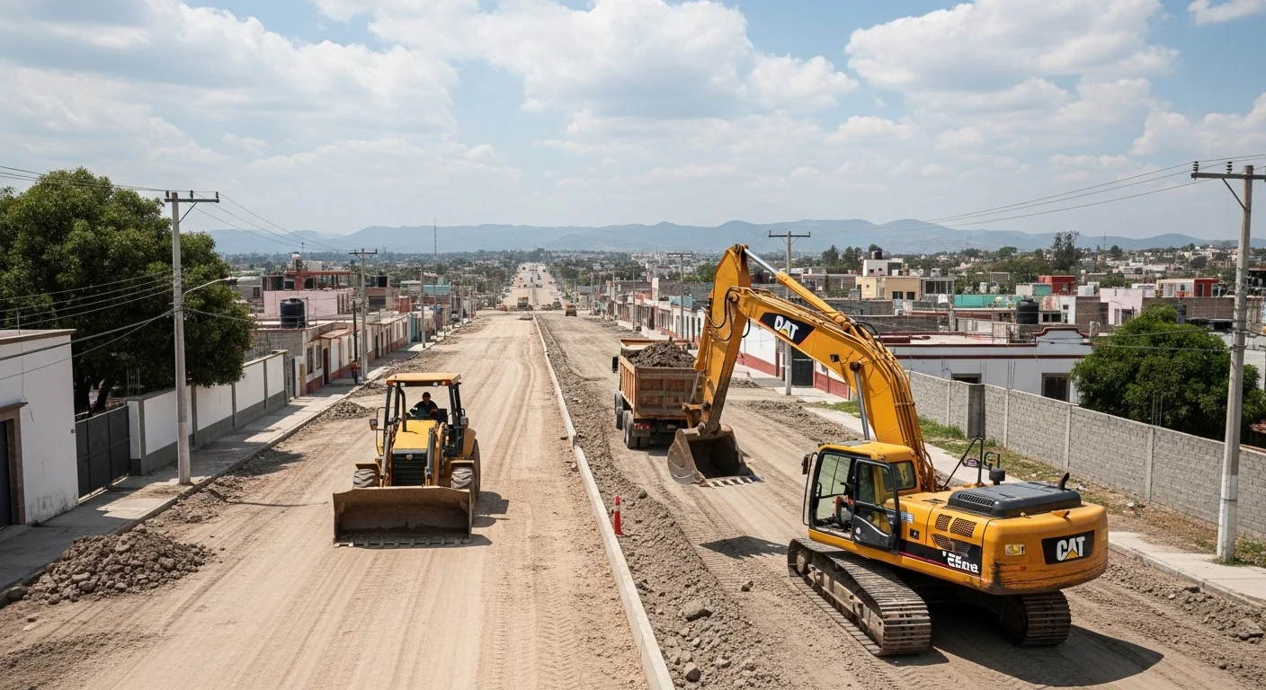 Maquinaria pesada trabajando en la construcción de una nueva carretera en un municipio de México, proyecto resultado de una licitacion obra pública exitosa.