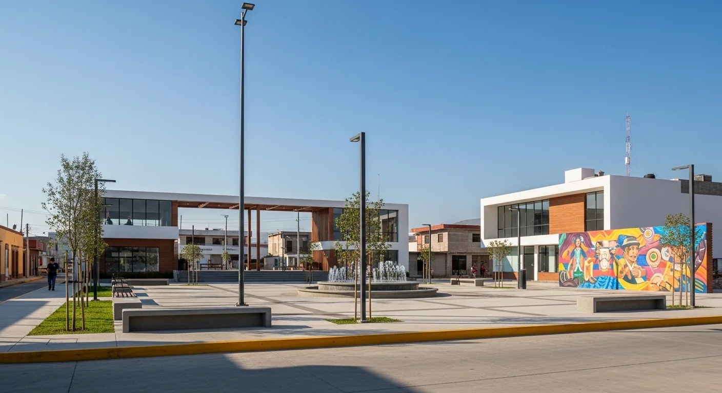 Construcción de una obra de infraestructura vial en un municipio, representando la inversión en desarrollo que genera empleo.