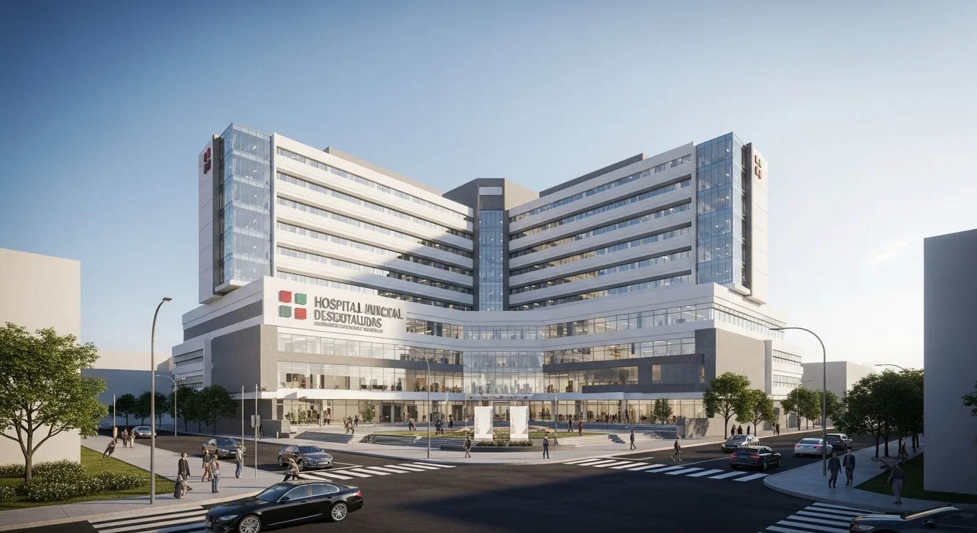 Fachada de un hospital moderno, ejemplo del impacto de la inversión privada en la infraestructura y la bolsa de trabajo de los municipios.