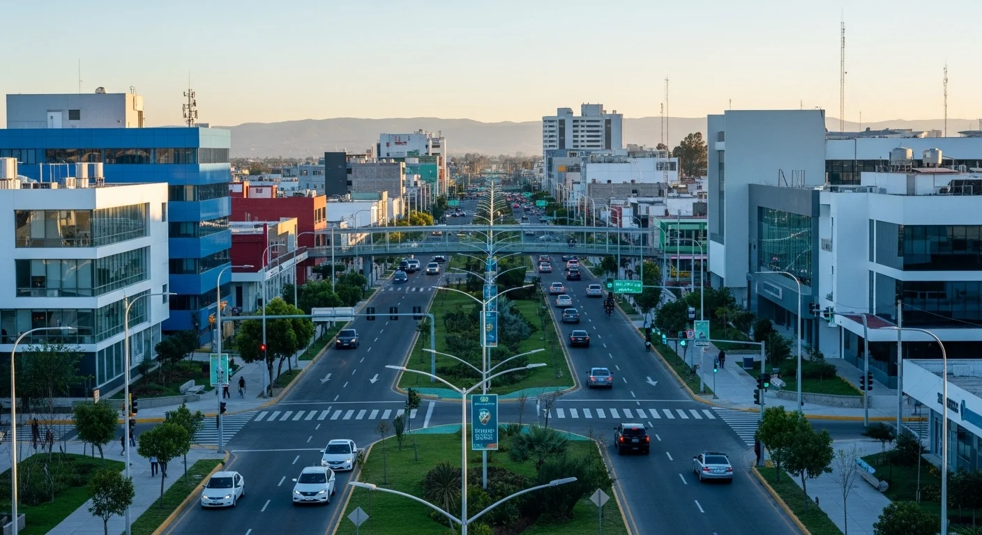 Vista de una avenida moderna en un municipio mexicano, simbolizando la infraestructura y la planificación urbana apoyadas por tecnología como el Simulador Prueba.