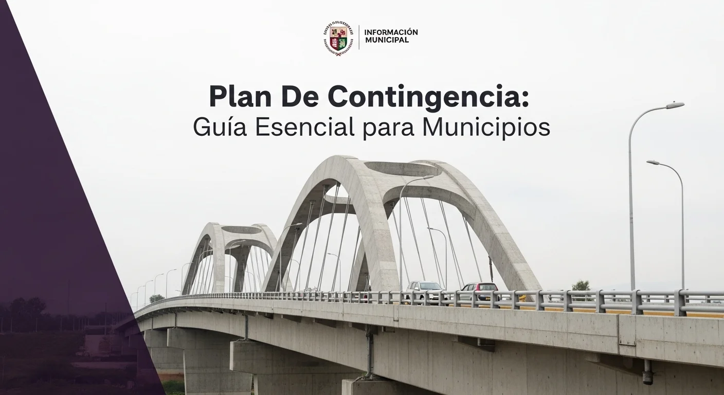 Infraestructura municipal, como un puente reforzado, mostrando la aplicación de un plan de contingencia y prevención de desastres.
