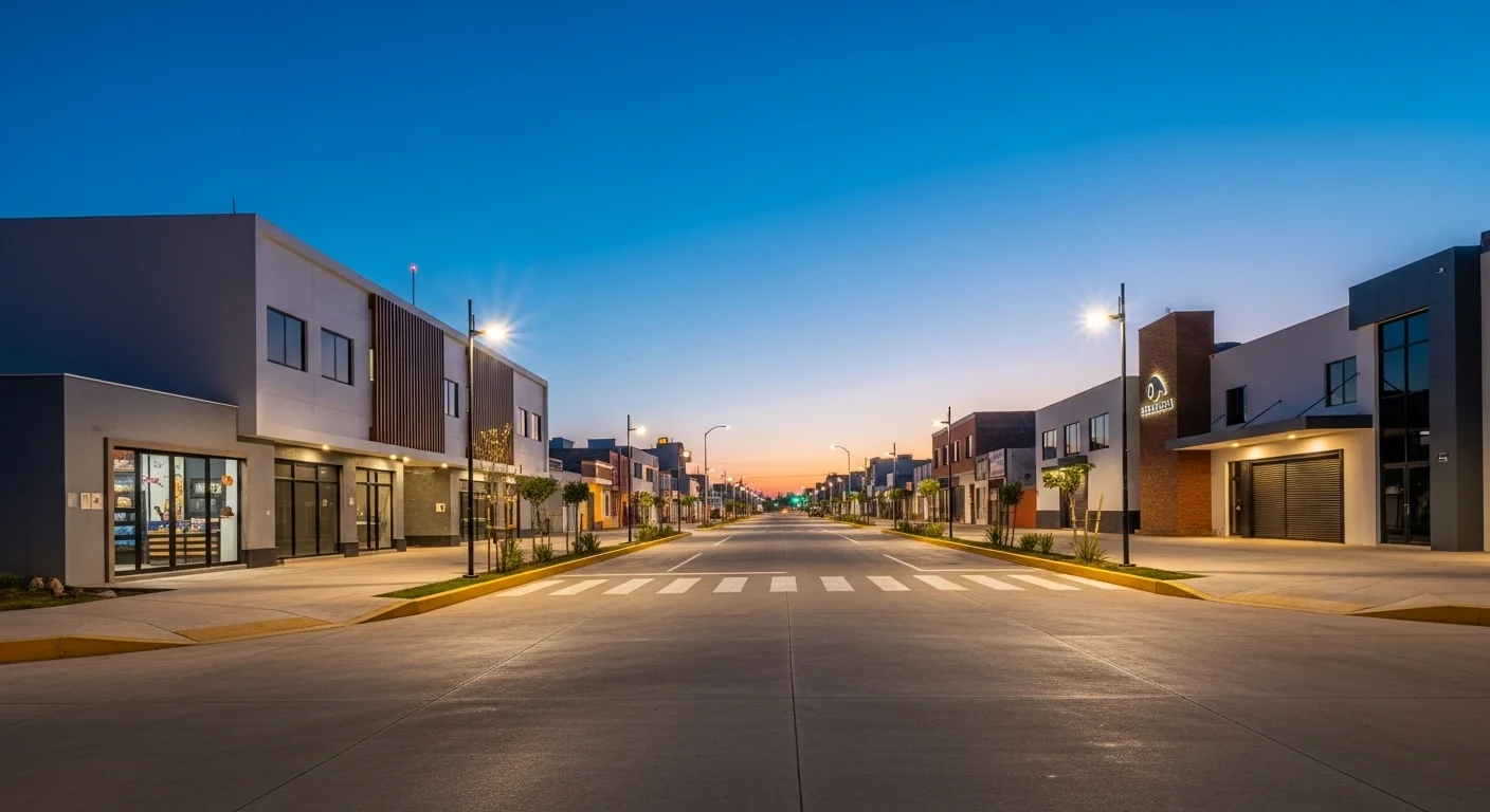 Calle pavimentada y bien iluminada en San Nicolás, representando la inversión del impuesto predial en municipios