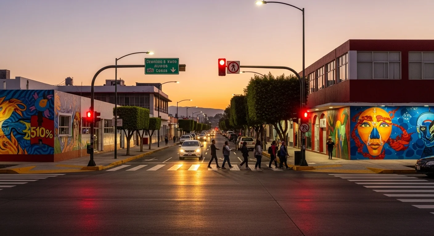 Vista de una avenida bien señalizada y con buen mantenimiento en un municipio de México, ideal para conducir carro de forma segura.