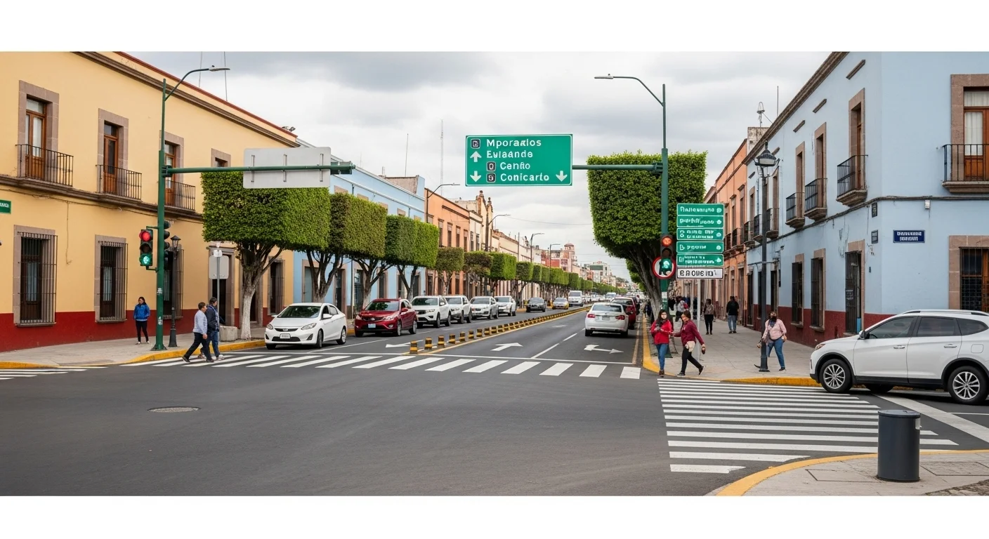 Avenida bien señalizada y pavimentada en un municipio mexicano, representando la importancia de la infraestructura municipal para la seguridad vial.