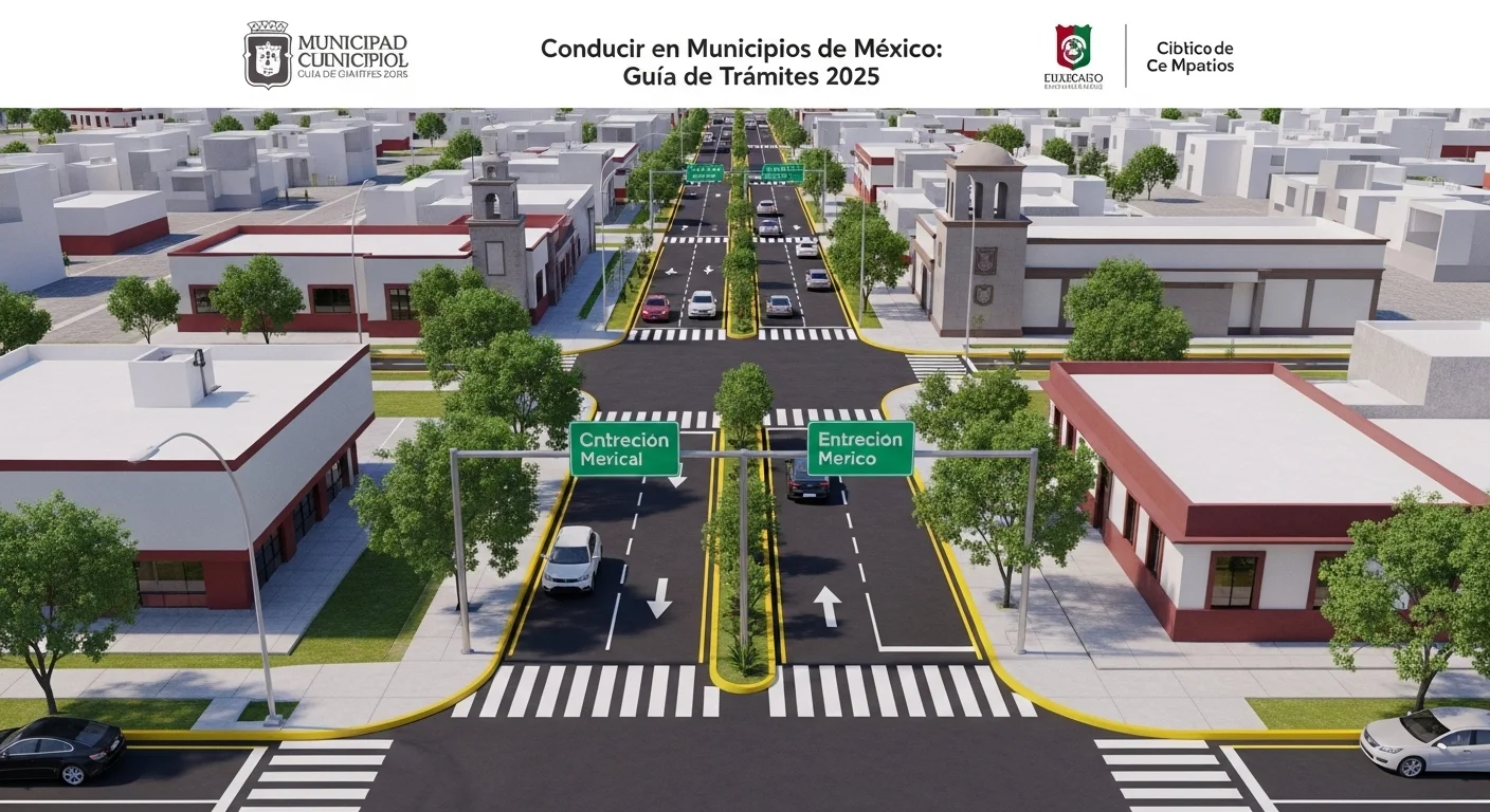 Vista de una avenida con infraestructura vial moderna en un municipio mexicano, relevante para los conductores que acaban de tramitar su brevete.