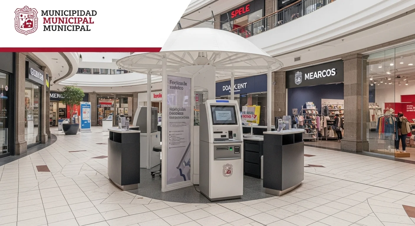 Un kiosco de autoservicio para el pago de impuestos y servicios en un centro comercial de un municipio mexicano.