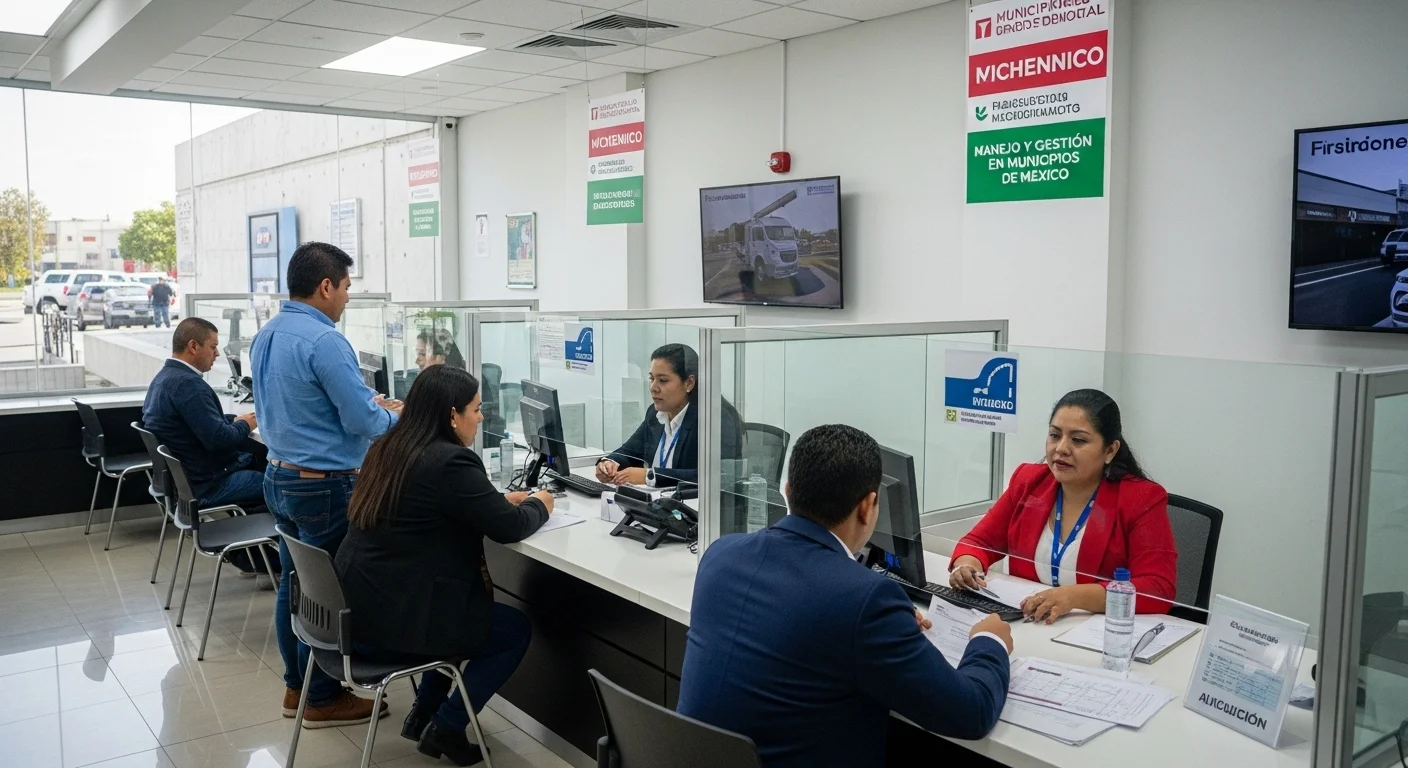 Oficina de trámites vehiculares en un municipio de México, representando el manejo de licencias.