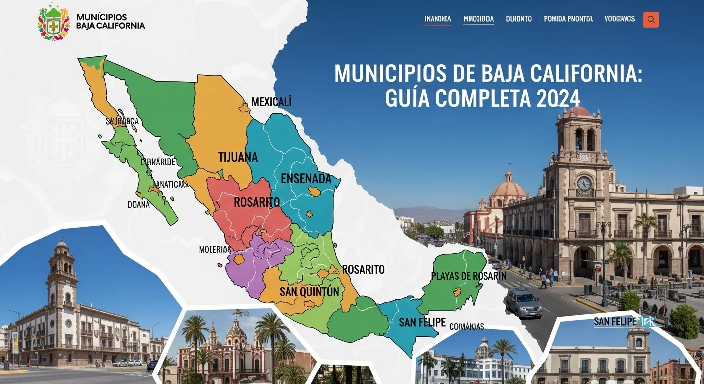 Mapa político de los siete municipios que conforman el estado de Baja California, México.