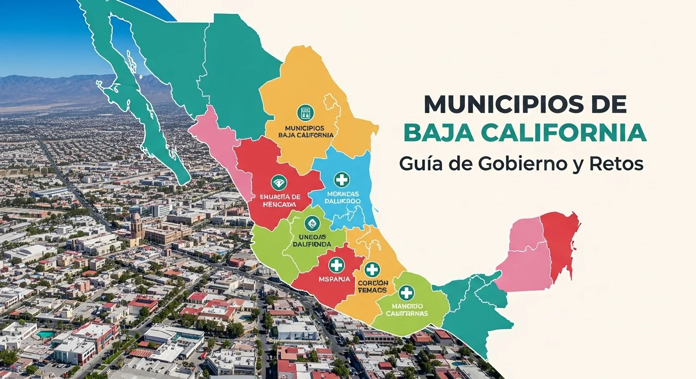 Mapa político de los siete municipios que componen el estado de Baja California, México.