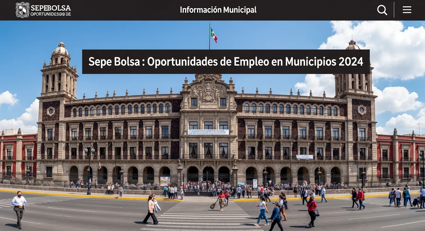 Fotografía panorámica del palacio municipal de una ciudad mexicana rodeado de ciudadanos, simbolizando la conexión entre el gobierno local y el empleo.