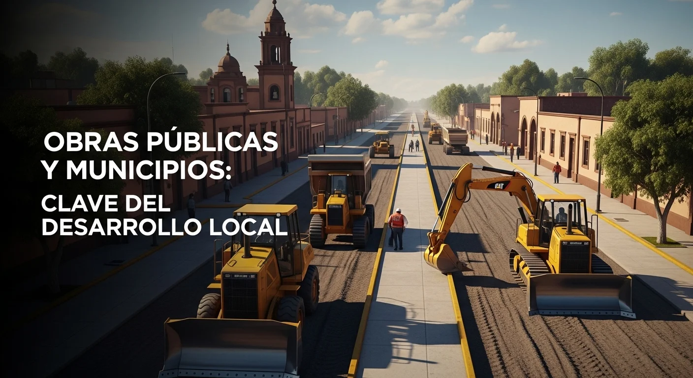 Maquinaria pesada trabajando en la construcción de una nueva avenida en un municipio de México, simbolizando el progreso de las Obras Públicas.