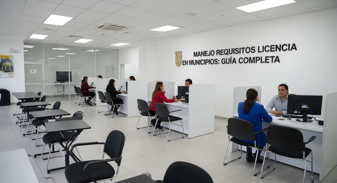 Interior de una oficina de trámites de licencia con ciudadanos siendo atendidos, representando la gestión de los municipios.