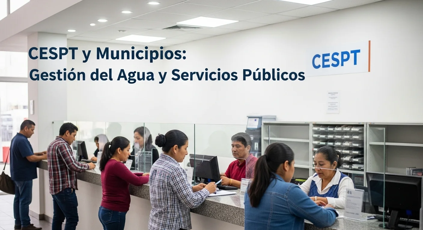 Ciudadanos siendo atendidos en las oficinas de la CESPT en un municipio, gestionando el pago de su recibo de agua y otros trámites.