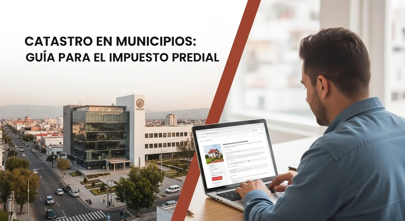 Persona utilizando una computadora portátil para pagar catastro en línea en el portal de un municipio de México.