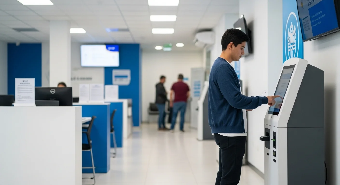 Persona realizando el pago de su predial en un kiosco digital de la tesorería de un ayuntamiento en México.