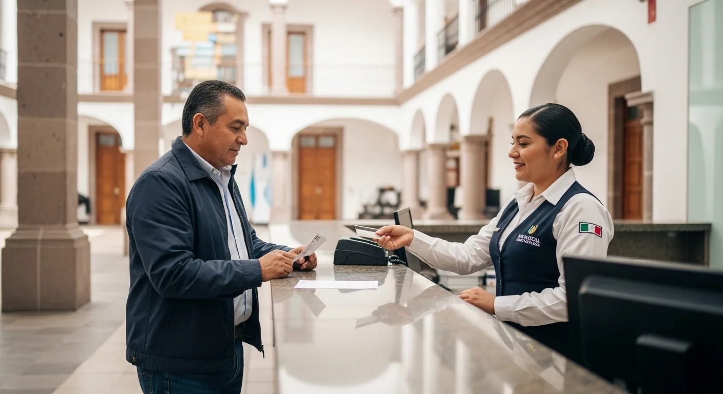 Ciudadano realizando el pago de su recibo de agua vencido en las oficinas de un ayuntamiento en México.