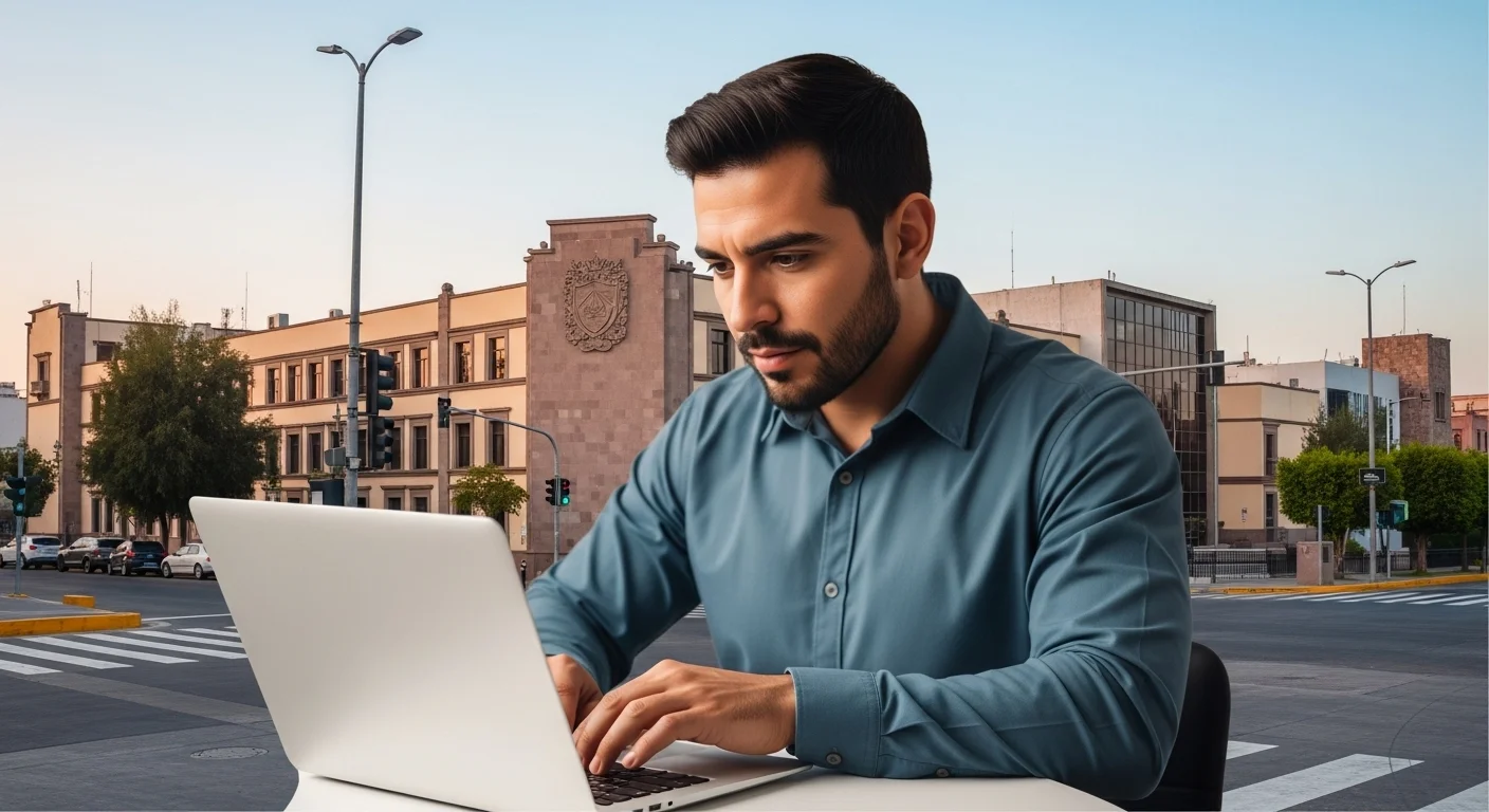 Una persona utilizando una laptop para pagar en línea su recibo Japami, mostrando la modernización de los servicios en los municipios.