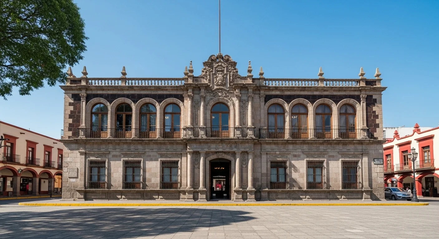 Fachada de un palacio municipal mexicano, sede del ayuntamiento y de la administración de servicios públicos locales.