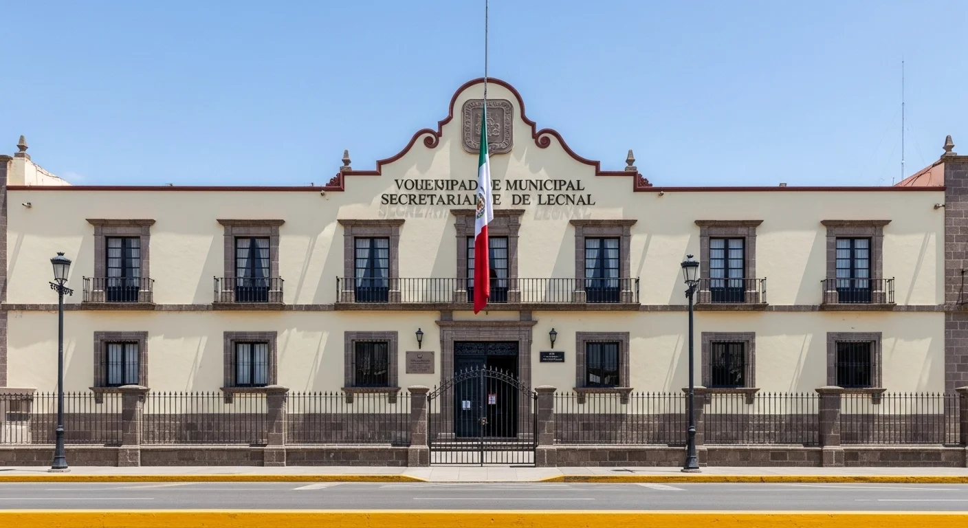 Fachada de un palacio municipal en un municipio de México, sede del ayuntamiento y las secretarías locales.