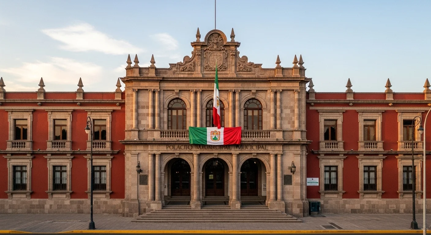 Fachada de un palacio municipal en México, simbolizando el lugar donde el ayuntamiento y los regidores debaten y aprueban la normativa municipal, como el reglamento de polarizado.