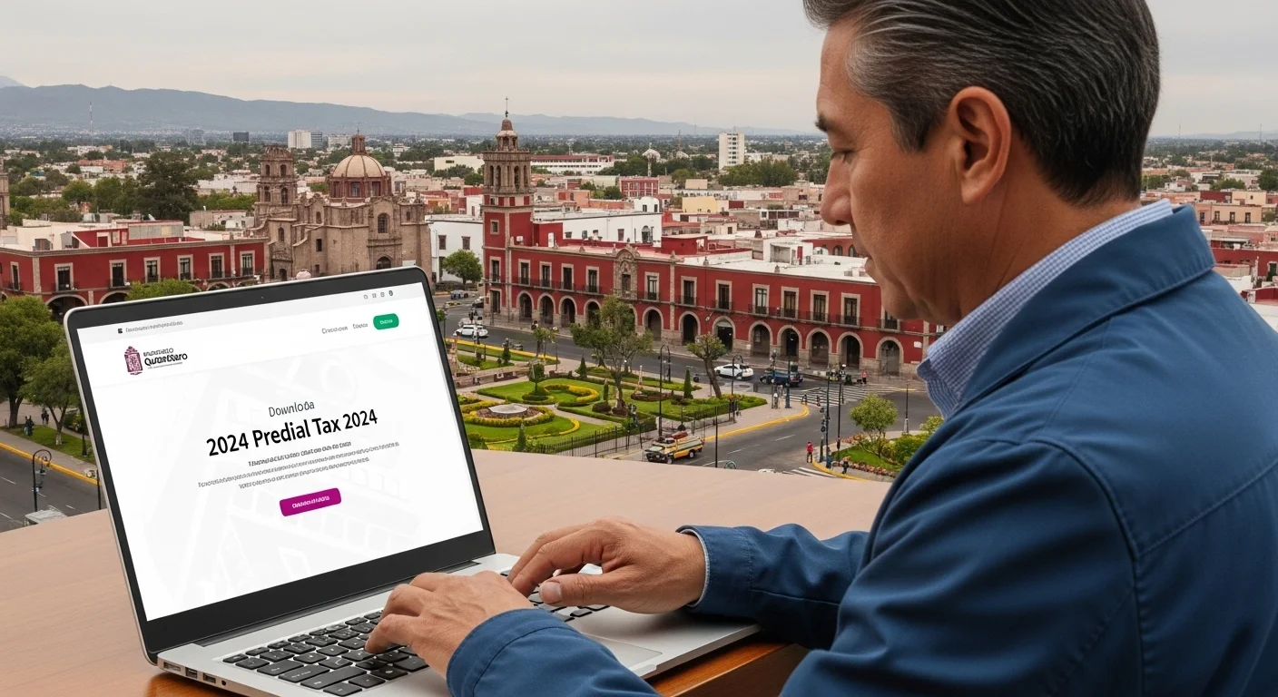 Persona utilizando una laptop para descargar la factura predial 2024 desde el portal de un municipio mexicano.