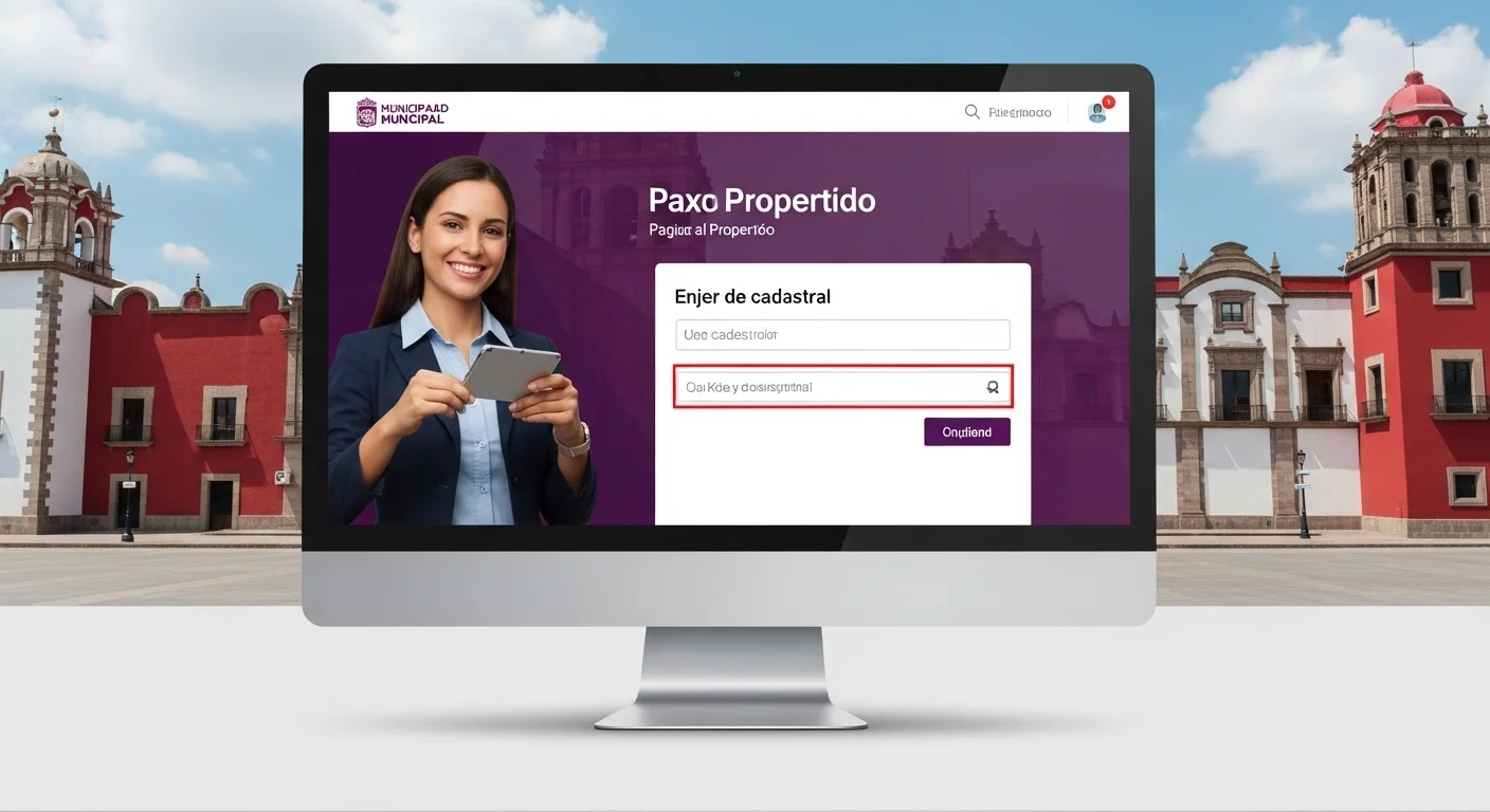 Una pantalla de computadora mostrando un portal de pago de predial de un municipio mexicano, destacando el campo para ingresar la clave catastral.